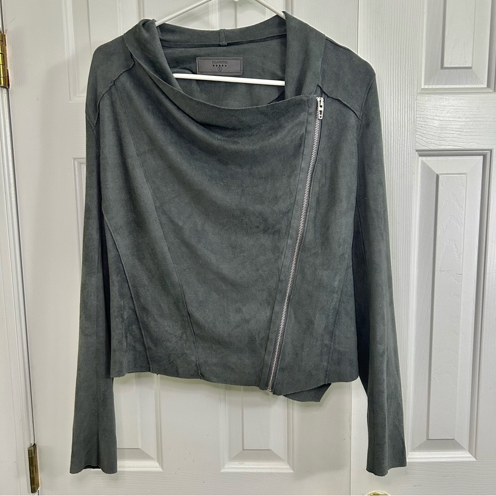BlankNYC Gray Asymmetrical Zip Drape Front Faux Suede Jacket Size Small